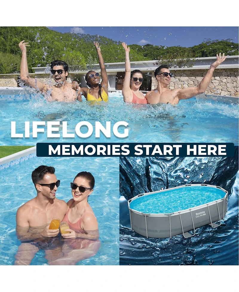 Bestway Power Steel 16' x 10' x 42" Rectangular Above Ground Swimming Pool Set