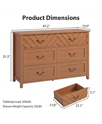 gaomon 6 Drawer Dresser for Bedroom, Wooden Chest of Drawers with 3D V-Shape Front, Storage Organizer Cabinet for Living Room, Nursery