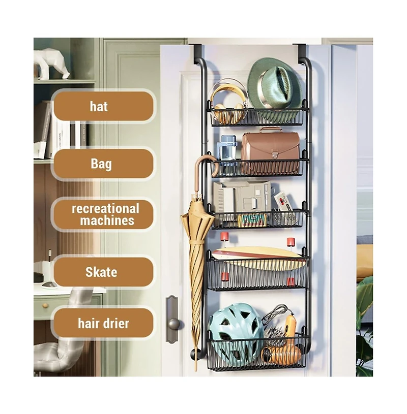 Gaomon Over The Door Pantry Organizer with Removable Baskets and Suction Cups, 4 Tier, Metal Storage Rack for Kitchen Closet Bathroom
