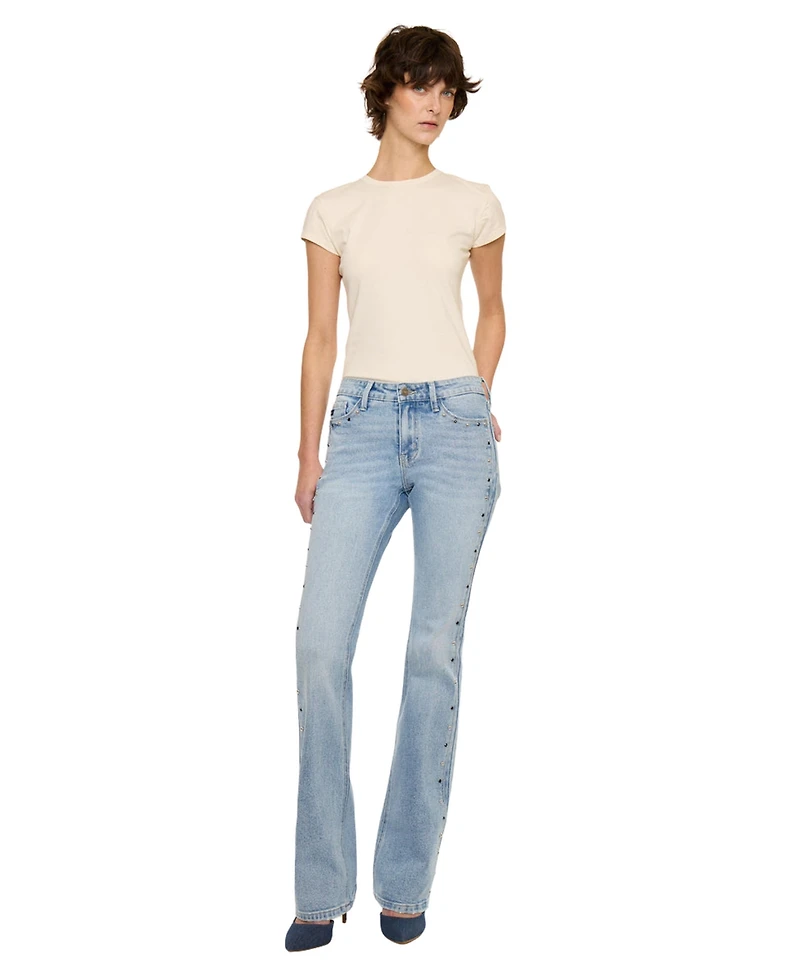 KanCan Women's Mid Rise Rhinestone Stud Bootcut Jeans