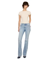KanCan Women's Mid Rise Rhinestone Stud Bootcut Jeans