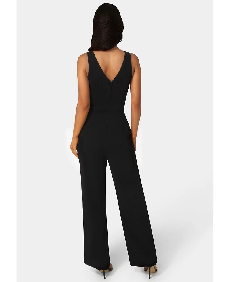 Bebe Women's Scuba Crepe V-Neck Jumpsuit with Belt