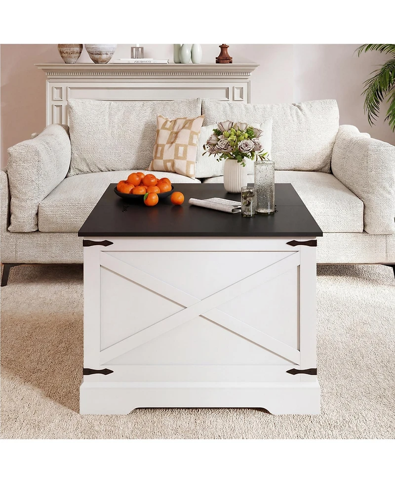 Gymax 31.5'' Farmhouse Lift Top Coffee Table w/Hidden Storage Compartment for Home