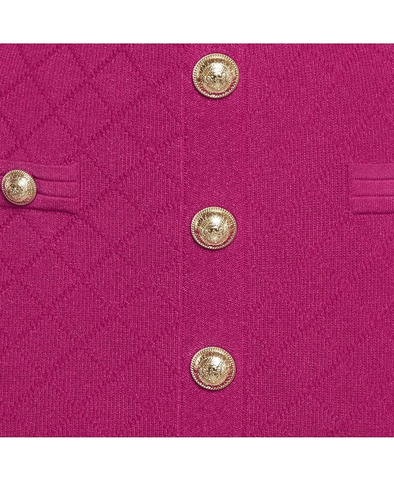 Pre-Owned Balmain Women's Fuchsia Jacquard Knit Button Detail Mini Dress