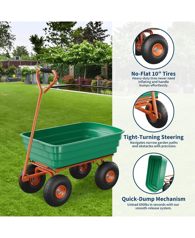 gaomon 600 Lbs Heavy-Duty Garden Dump Cart All-Terrain Yard Utility Wagon with Quick-Release System and Adjustable 180 Handle