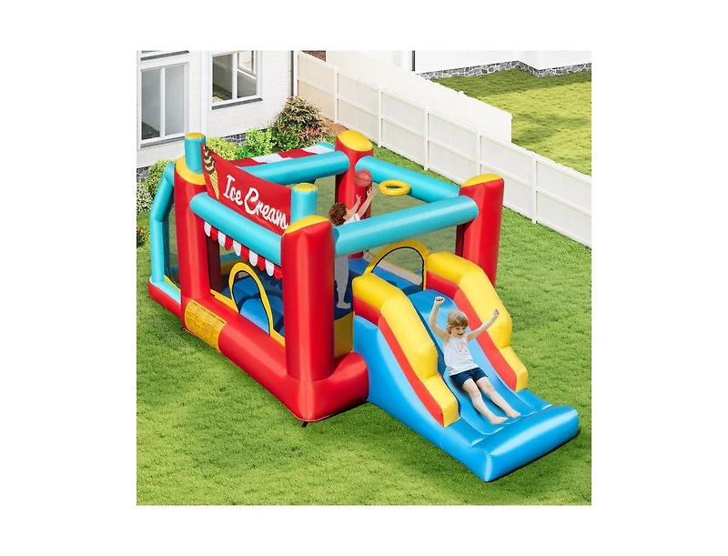Slickblue Inflatable Bounce House 5-in-1 with Ice Cream Theme and Blower