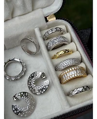 Suzy Levian Sterling Silver Cubic Zirconia Open Circle Crescent Earrings