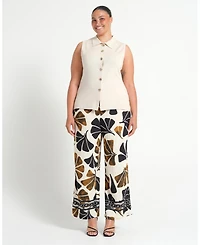 Estelle women's plus Leya Collared Sleeveless Button-Front Fitted Knit Top