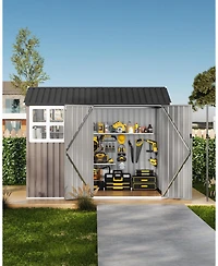 gaomon 6x8 Feet Outdoor Storage Shed, Metal Garden Tool Shed with Lockable Door, Window and Vents, Galvanized Steel Frame, Sloped Roof Utility Storage