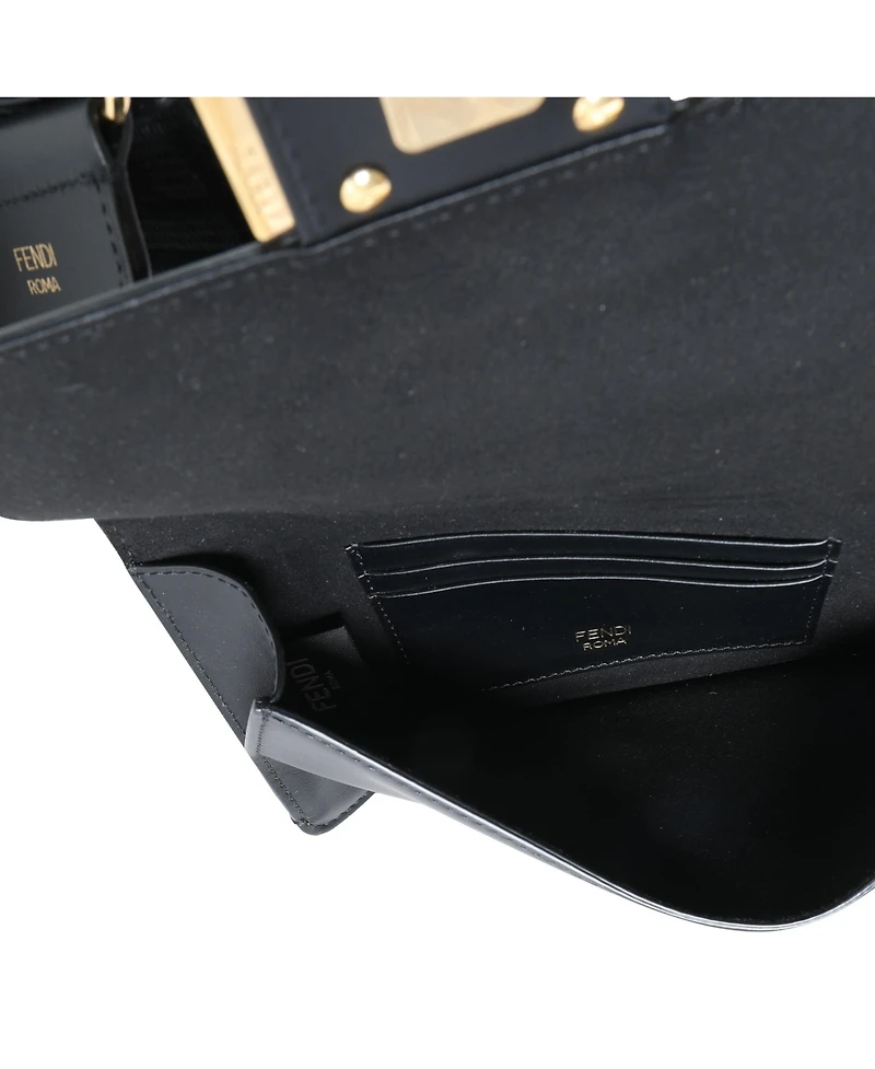 Pre-Owned Fendi Black Calfskin Mini Flat Baguette with Strap
