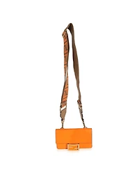Pre-Owned Fendi Orange Calfskin Mini Flat Baguette with Brown 'Strap You' Strap