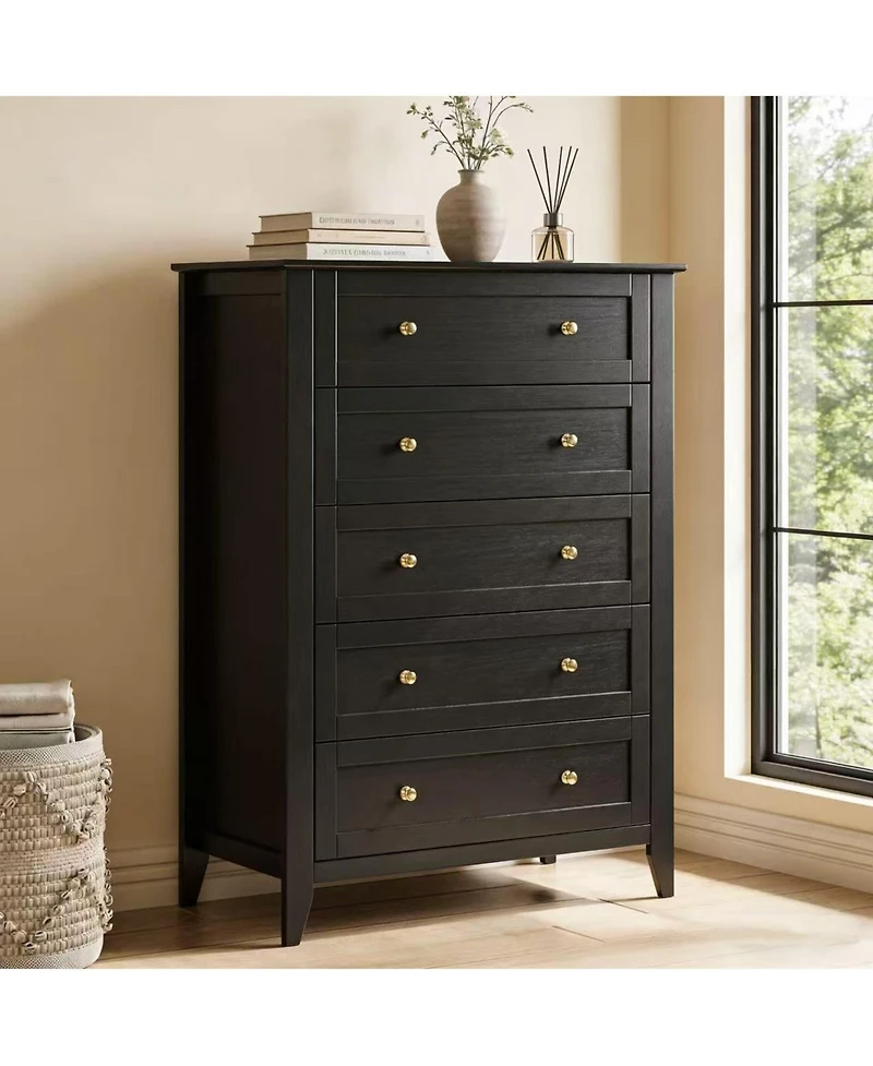 gaomon Modern 5 Drawer Wood Dresser, Tall Chest with Handles and Deep Drawers