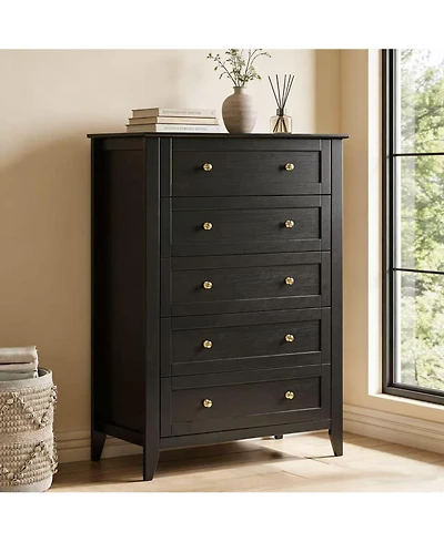 gaomon Modern 5 Drawer Wood Dresser, Tall Chest with Handles and Deep Drawers
