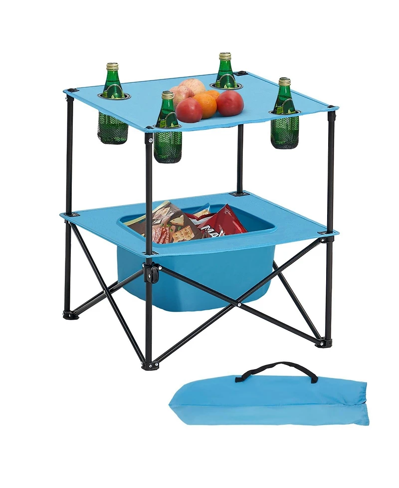Gouun Portable Folding Table with Cup Holders, 600D Oxford Fabric