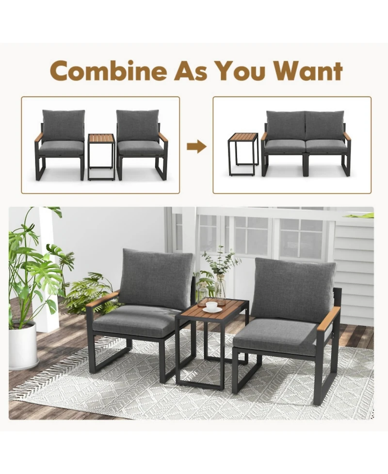 Clihome 3 Pieces Aluminum Frame Weatherproof Outdoor Conversation Set with Soft Cushions