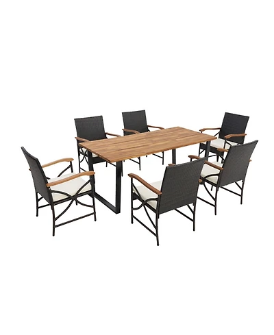 Clihome 7 Pieces Rattan Patio Dining Set with Umbrella Hole