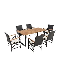 Clihome 7 Pieces Rattan Patio Dining Set with Umbrella Hole