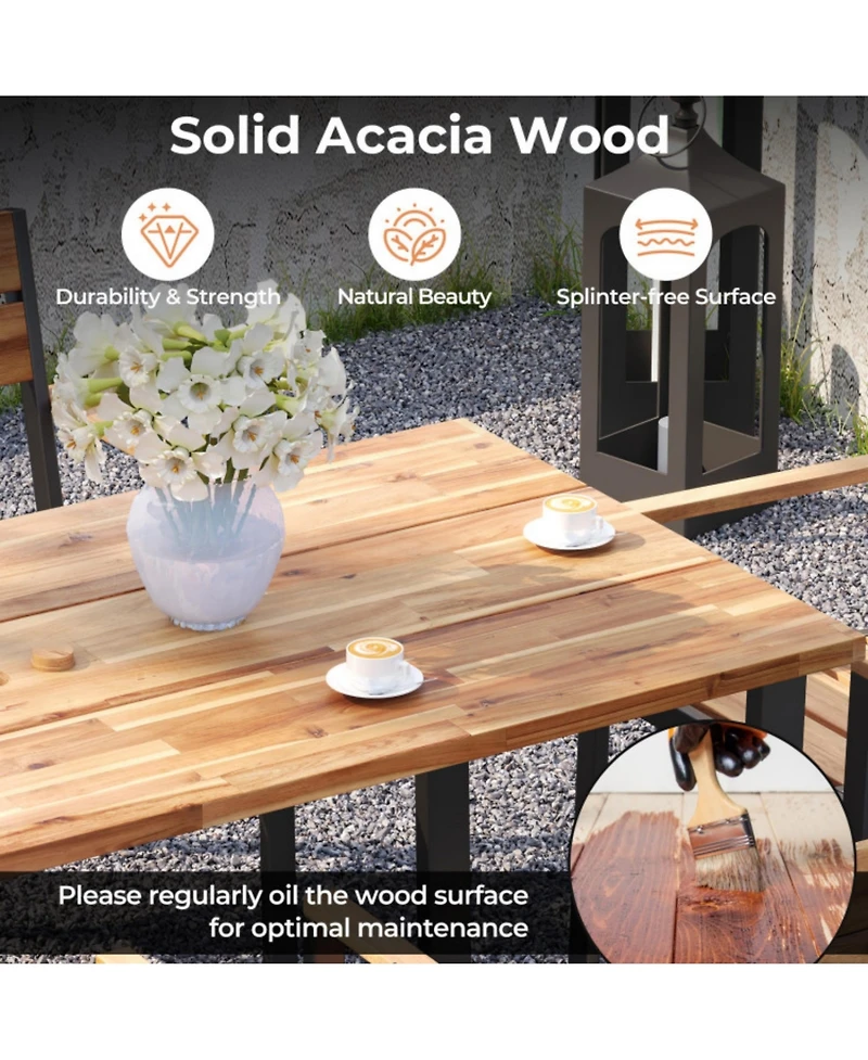 Clihome 7 Pieces Acacia Wood Patio Dining Set with Metal Frame and 2 Inches Umbrella Hole