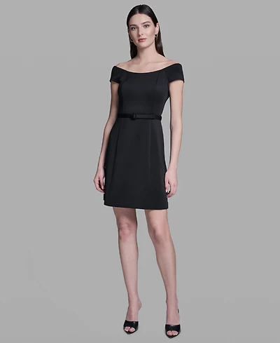 Bcbg Women's Off-The-Shoulder Scuba Belted Mini Fit & Flare