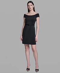 Bcbg Women's Off-The-Shoulder Scuba Belted Mini Fit & Flare