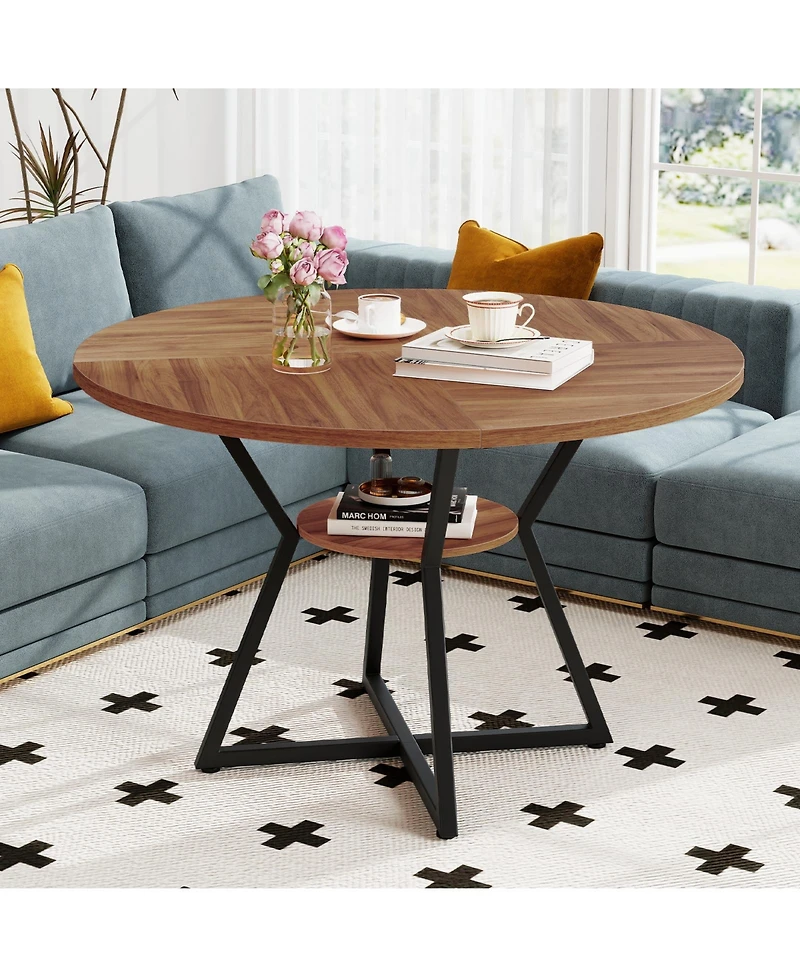 Slickblue 47 Inch Round Dining Table with Storage Shelf Seats 4