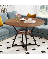 Slickblue 47 Inch Round Dining Table with Storage Shelf Seats 4