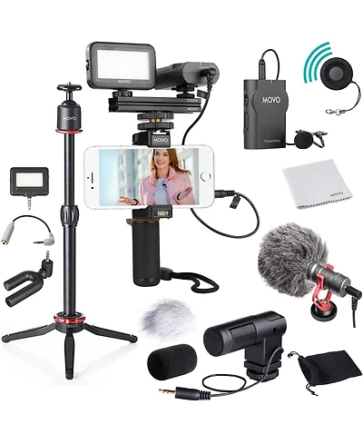 Movo V8 Huge Vlogging Kit for iPhone with Tripod, Grip, Microphones, Led Lights, and Wireless Remote