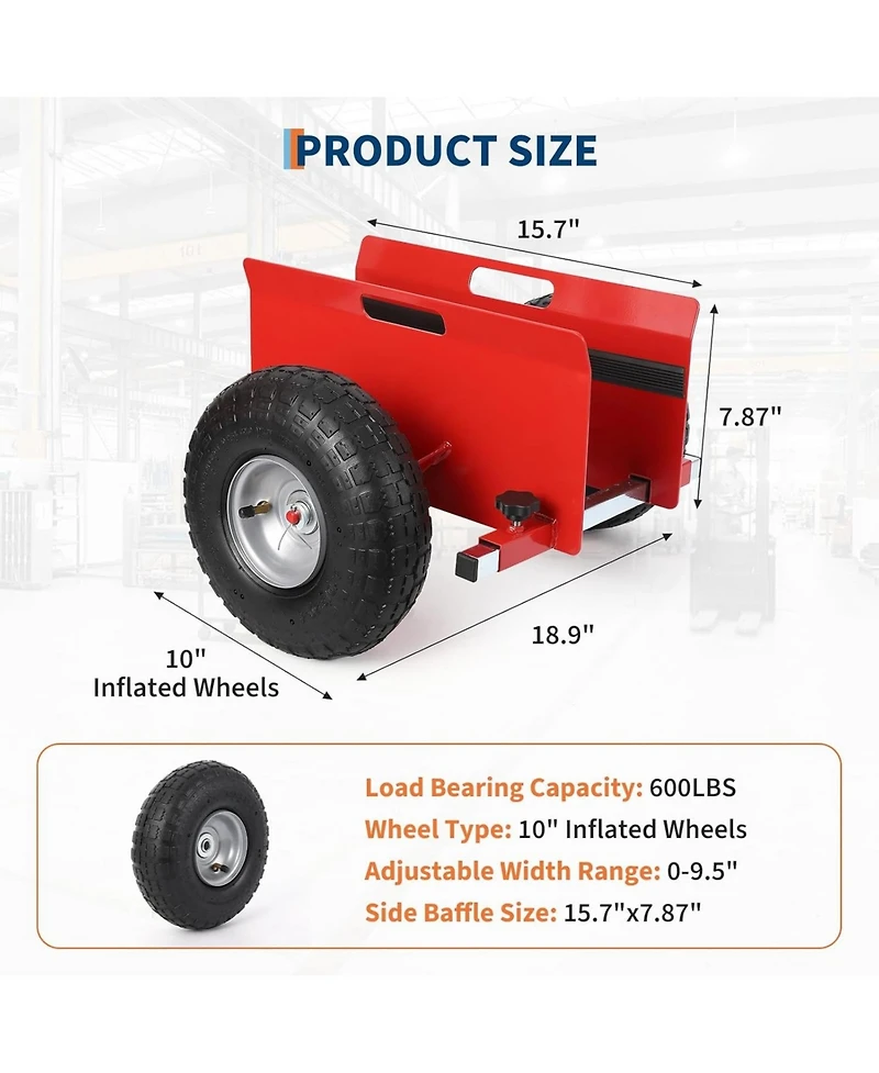 gaomon Panel Dolly 600 Lbs Capacity Slab Dolly with 10in Inflatable Rubber Tires and Adjustable Clamp for Drywall Sheets Doors and Heavy
