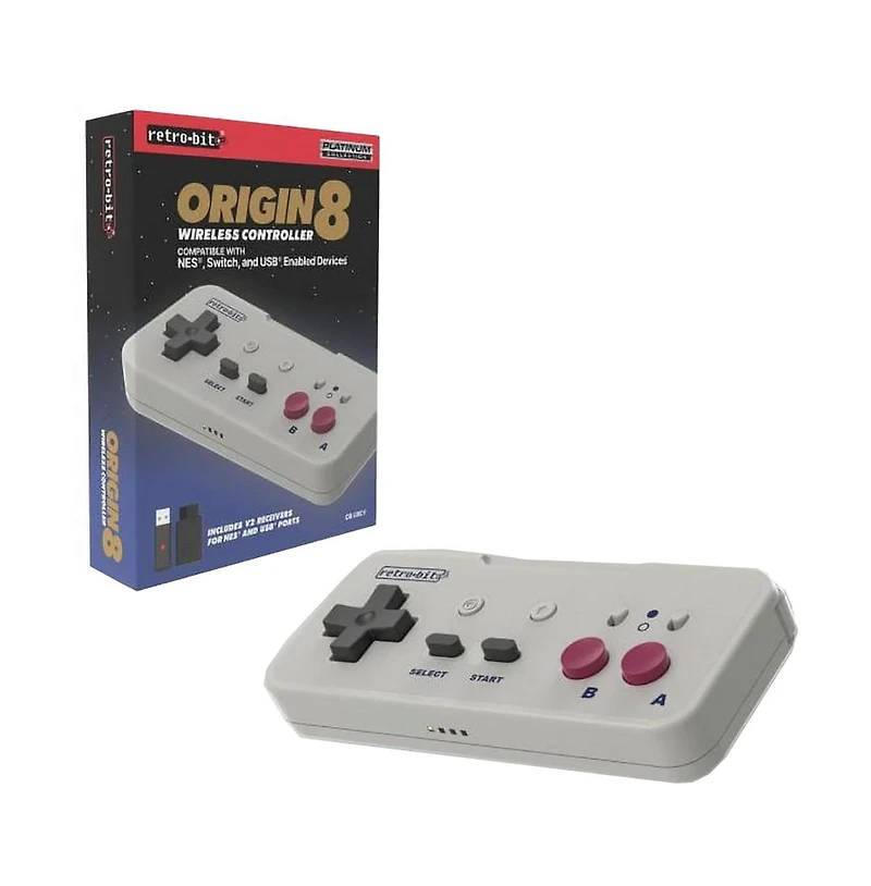 Retro-Bit Origin 8 Wireless Controller for Original Nes, Pc/Windows, MacOS, Usb Devices