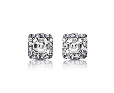 Cubic Zirconia Sterling Silver Rhodium Plated Green Square Shape Assher Cut Earrings