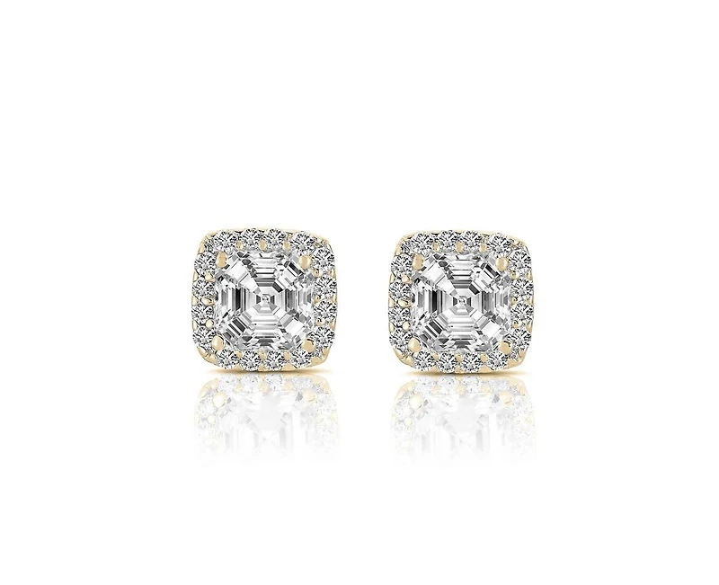 Cubic Zirconia Sterling Silver Rhodium Plated Green Square Shape Assher Cut Earrings