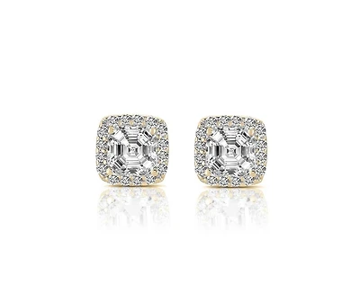 Cubic Zirconia Sterling Silver Rhodium Plated Green Square Shape Assher Cut Earrings