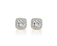 Cubic Zirconia Sterling Silver Rhodium Plated Green Square Shape Assher Cut Earrings