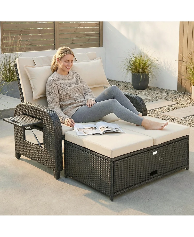 Outsunny Outdoor Patio Rat Daybed with Storage Ottoman