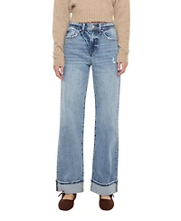 KanCan Women's Kolbie High Rise Cuffed Wide Leg Jeans