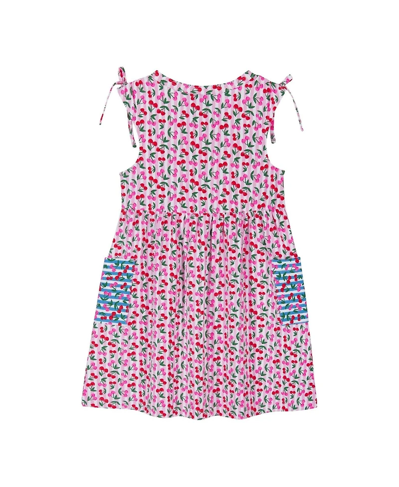 Andy & Evan Toddler Girls Cherry Striped Blocked Dress With Scalloped Neck Binding