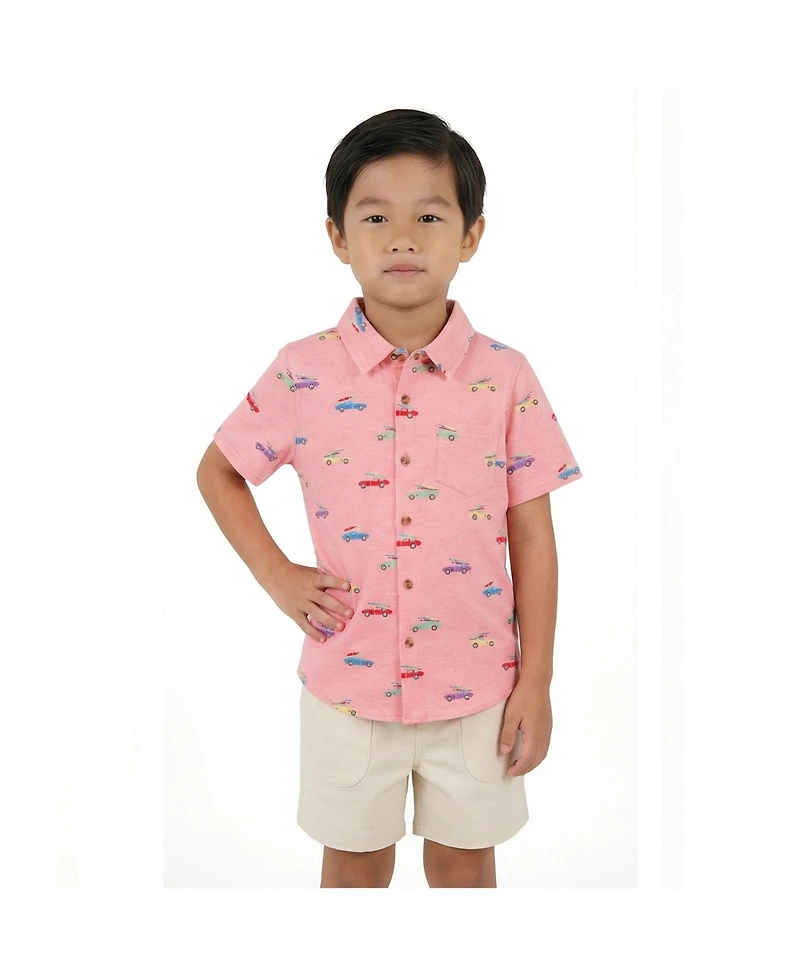 Andy & Evan Little Boys Car Print Buttondown and Linen Short Set