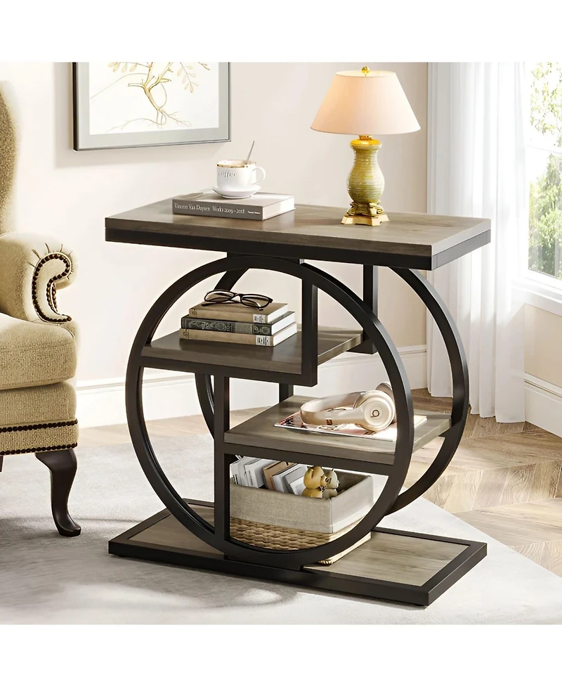 Slickblue Wood End Table with 4 Tier Storage Shelves for Living Room