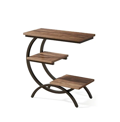 Slickblue C Shaped End Table with 3 Tier Storage for Small Spaces