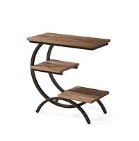 Slickblue C Shaped End Table with 3 Tier Storage for Small Spaces