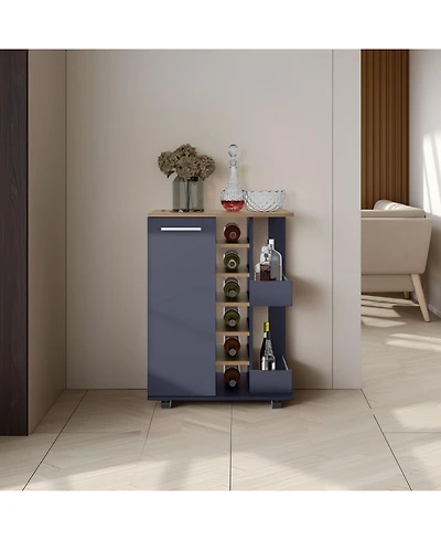 Fm Furniture Carefree bar cabinet, bottle racks, double side shelves, modern design in Kronos Ash and Kronos