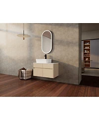 Sillysis Inch Wall Mounted Bathroom Vanity with Ceramic Sink, Storage Drawers and Wood Grain Finish for Modern Bathrooms