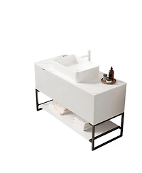 Sillysis Inch Freestanding Bathroom Vanity with Ceramic Basin, Carrara Sintered Stone Top, Soft Close Storage, Pre-assembled