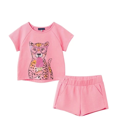 Andy & Evan Toddler Girls Glitter Cheetah French Terry Top and Short Set