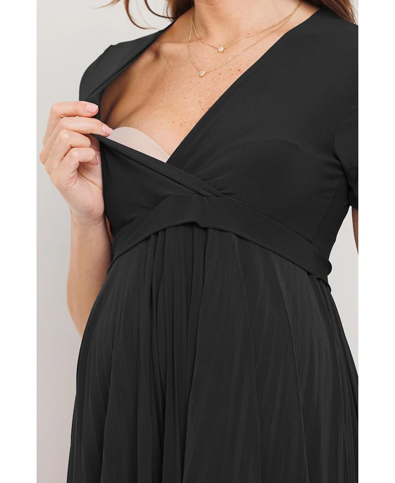 Hello Miz Maternity A-Line Pleated V-Neck Nursing Dress