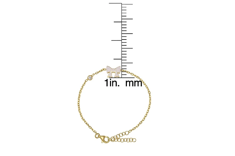 Lily Nily Enamel Bow and Cubic Zirconia Bezel Station Chain Link Bracelet in 14K Gold over Sterling Silver