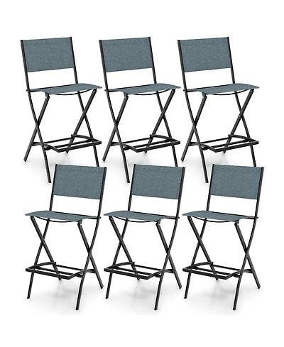 Gymax Folding Bar Stools Set of 6 Patio Sling Chairs w/ Backrest Humanized Footrest