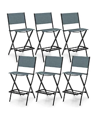 Gymax Folding Bar Stools Set of 6 Patio Sling Chairs w/ Backrest Humanized Footrest