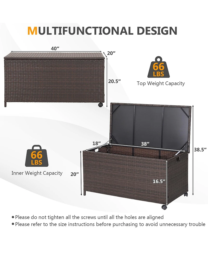 Gymax 50 Gallon Patio Pe Wicker Storage Box Rattan Deck Bin with Waterproof Liner and Wheels