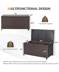 Gymax 50 Gallon Patio Pe Wicker Storage Box Rattan Deck Bin with Waterproof Liner and Wheels